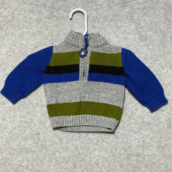 Gymboree Baby Boys 0-3 Months Striped Sweater With Blue Sleeves 100% Cotton - Picture 1 of 5
